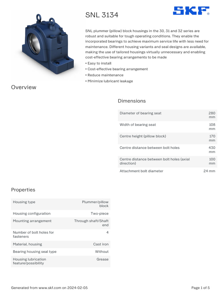 SNL 3134 Plummer Block Specifications | PDF | License | Websites