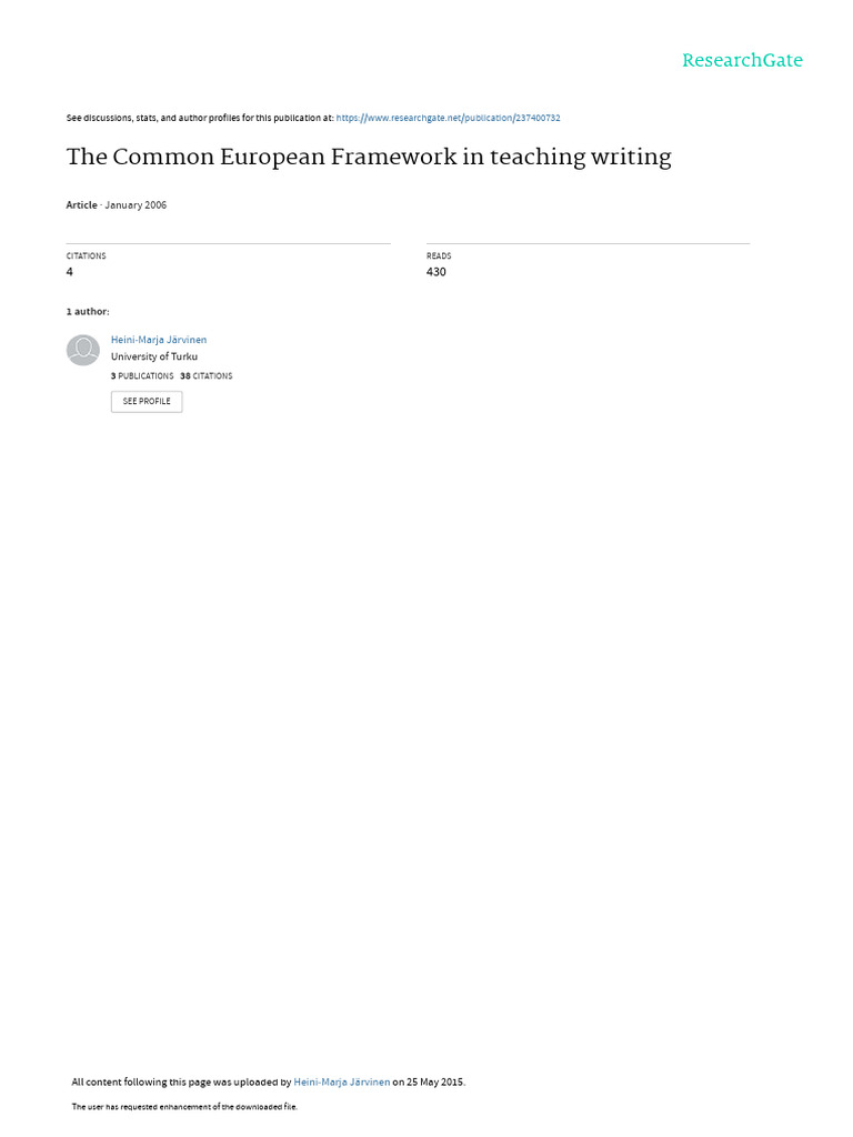 The common european framework in teaching writing pdf linguistics