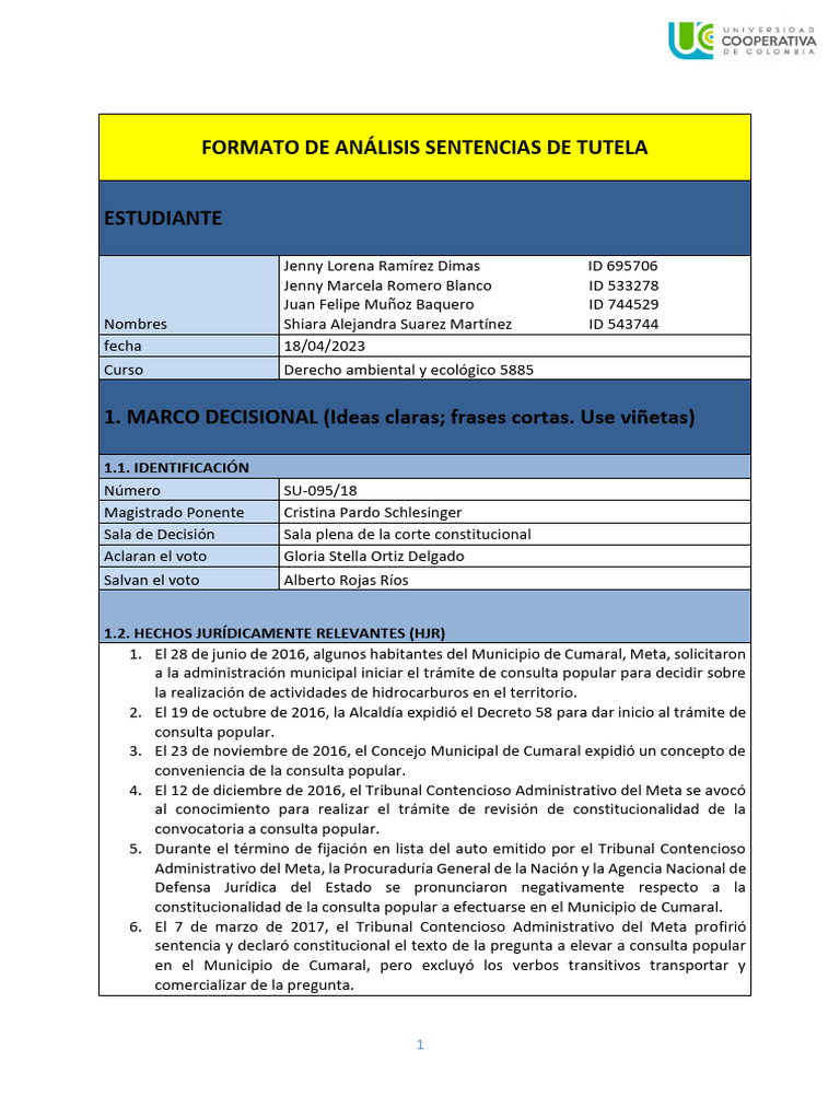 Taller #3 SU 095 de 2018 | PDF | Caso de ley | Precedente