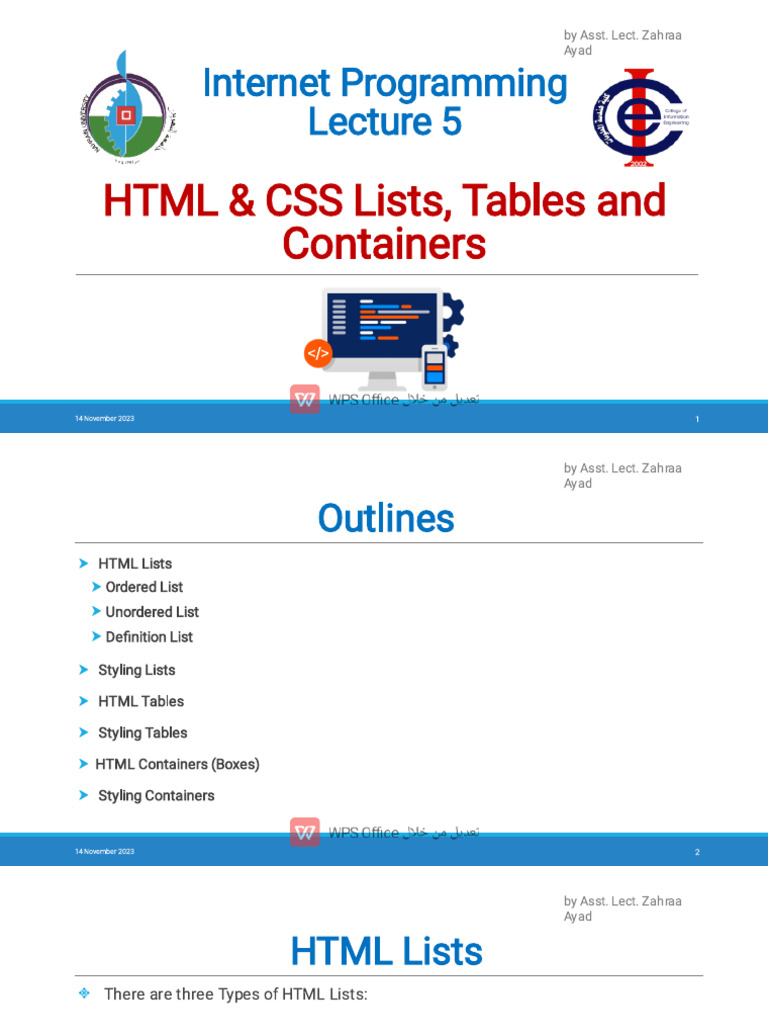 Lec. 5 HTML CSS Lists, Tables and Containers - Copy ...