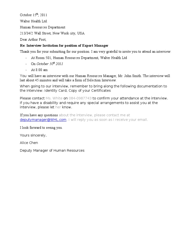 Interview Invite for Export Manager | PDF