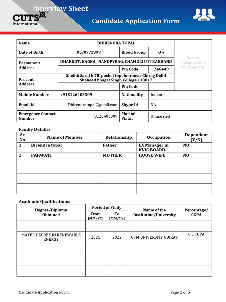 Candidate Application Form | PDF