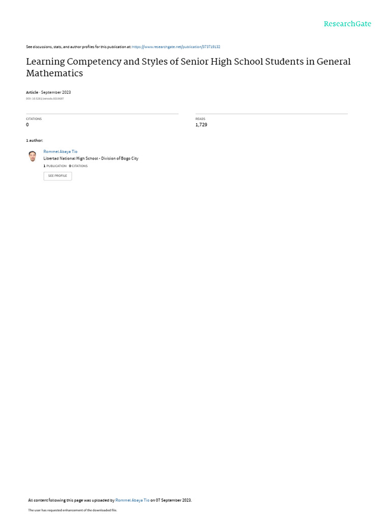 Learning Competencyand Stylesof Senior High School Students | PDF