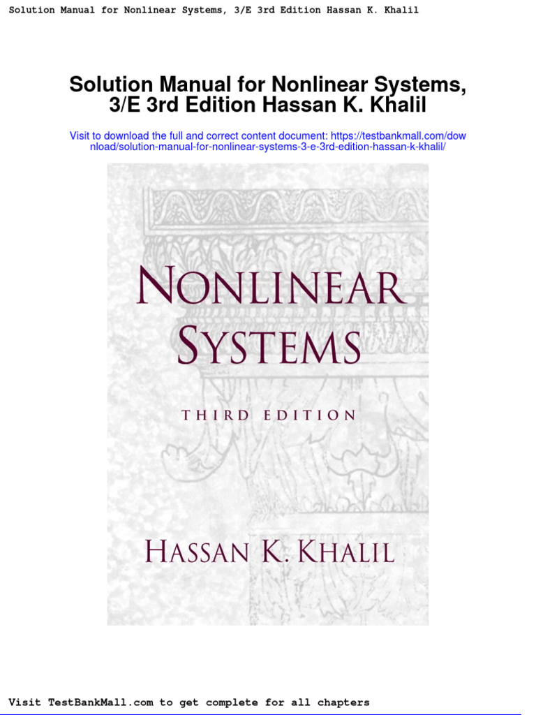 Full Solution Manual For Nonlinear Systems 3 E 3Rd Edition Hassan K ...
