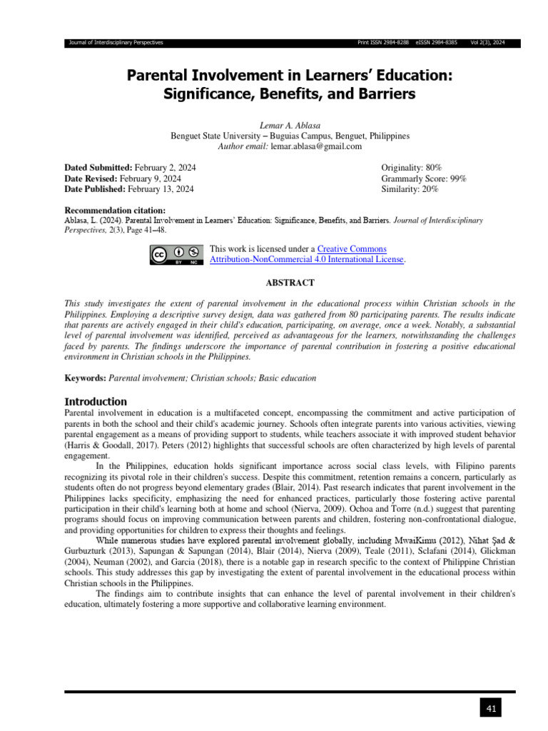 Parental Involvement in Philippine Education | PDF | Learning | Teachers