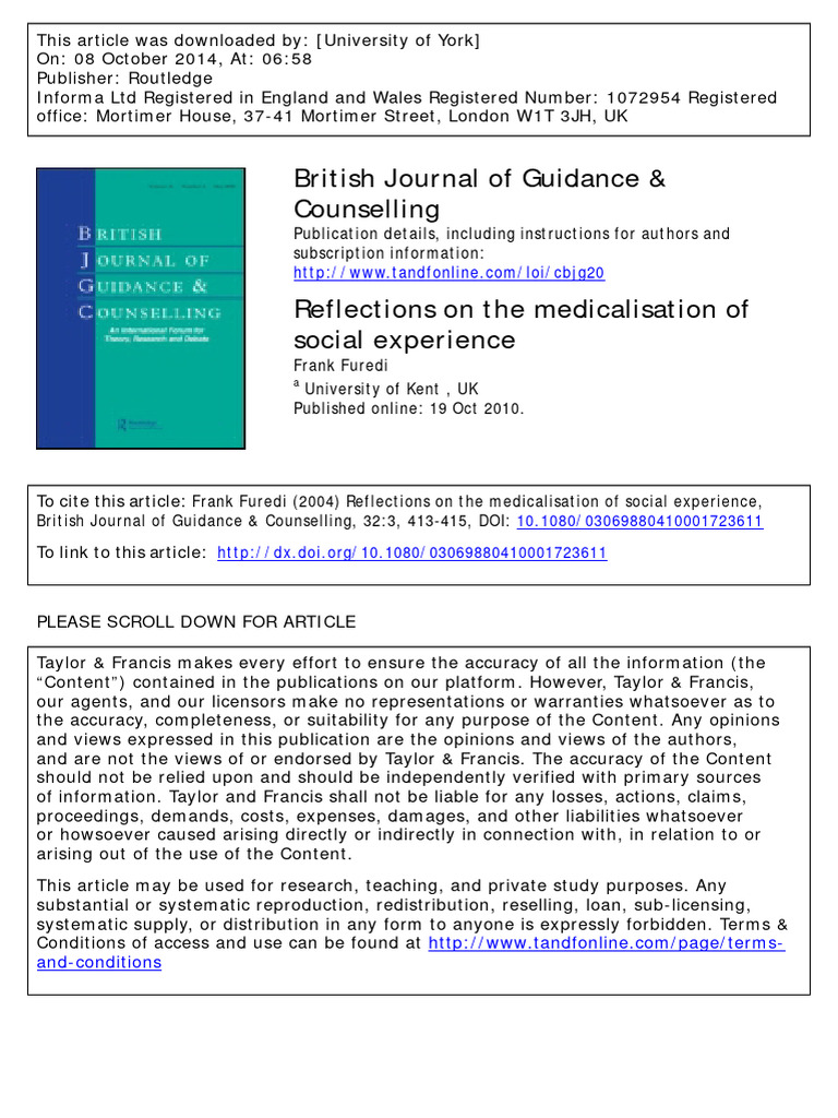 Medicalisation of Social Experience | PDF | Psychotherapy | Experience