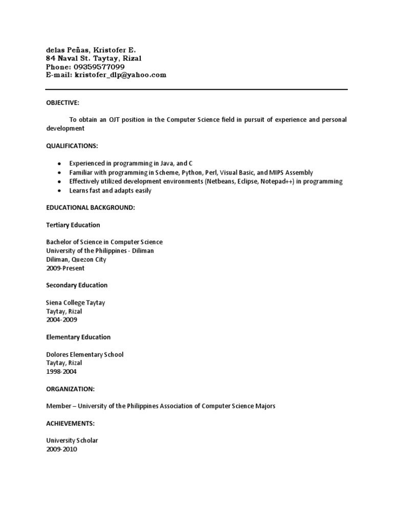 OJT Application: Computer Science Student | PDF