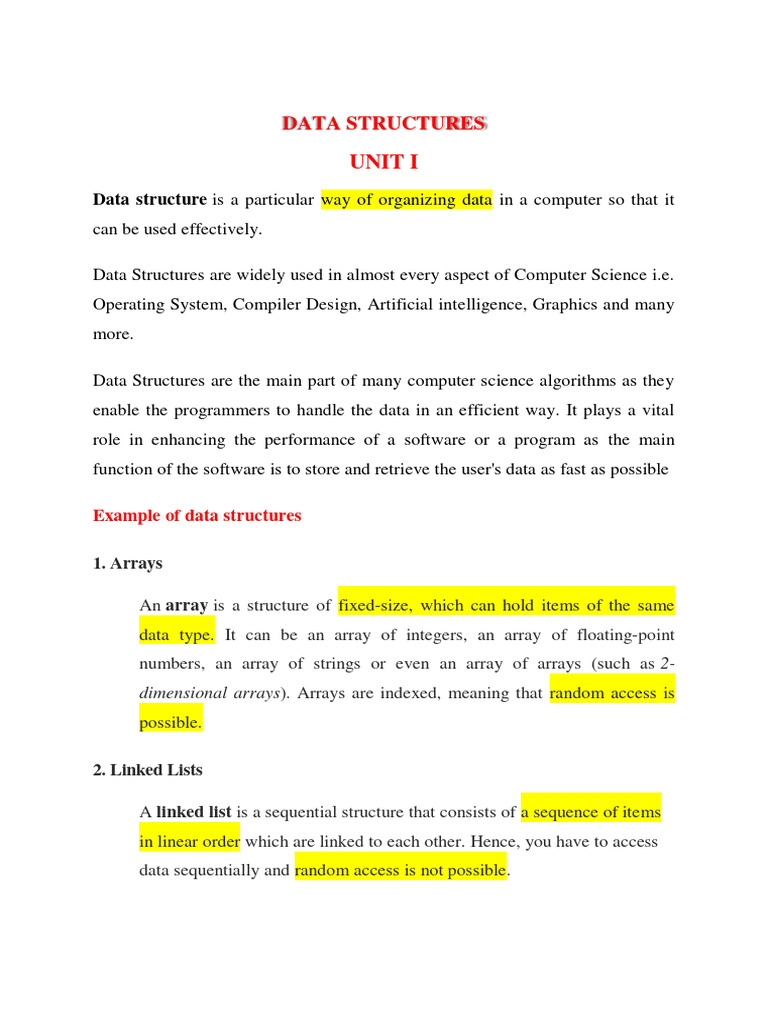 Data Structures Full Notes | PDF | Queue (Abstract Data Type) | Algorithms