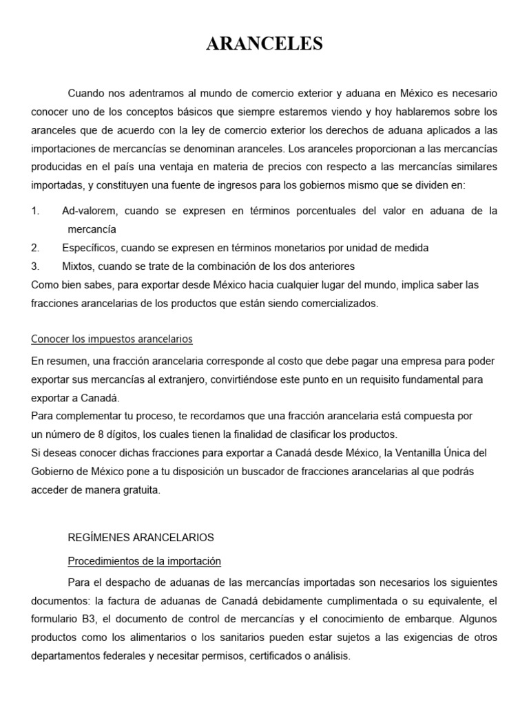 Tipos de Aranceles en Comercio Exterior | PDF | aduana | Arancel
