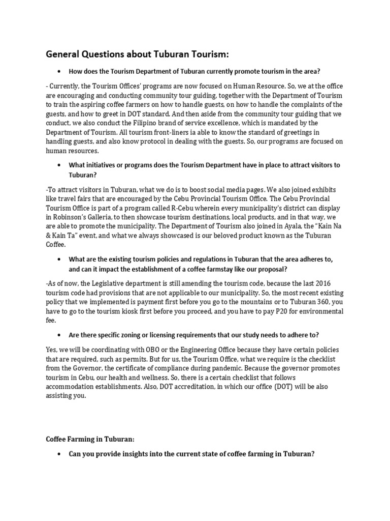 General questions about tuburan tourism pdf tourism coffee