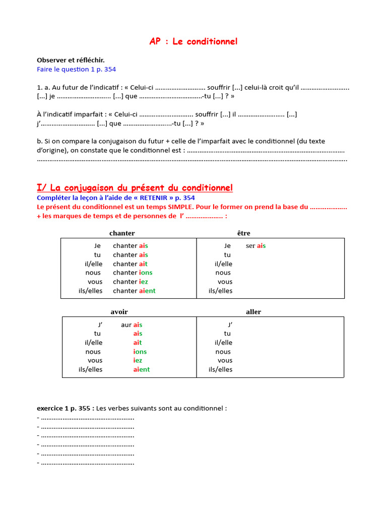 Conjugaison du conditionnel en français | PDF | Mécanique du langage ...