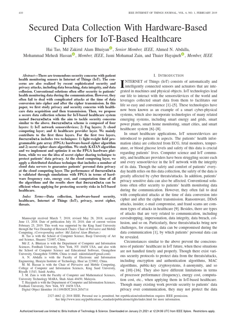 Ieee 2019 secured data collection with hardware based ciphers for