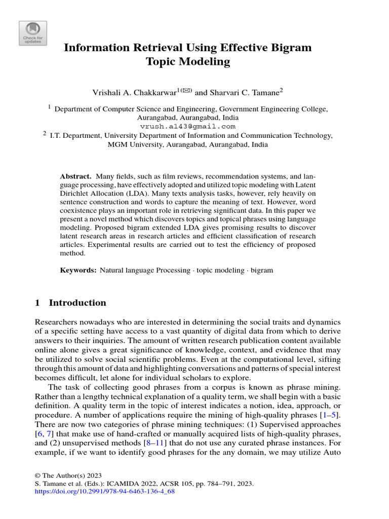 Bigram Topic Modeling for Text Retrieval | PDF | Computing | Cybernetics