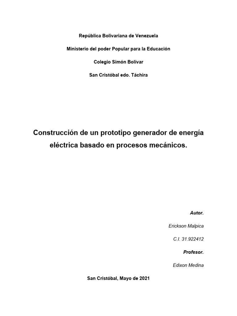 Prototipo de Generador Mecánico de Energía | PDF | Energía eólica ...