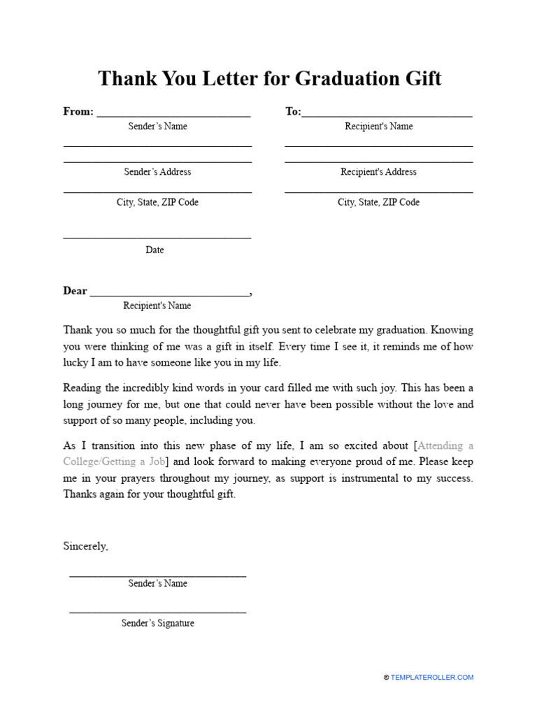 Graduation Gift Thank You Letter | PDF | Career & Growth | Self-Improvement