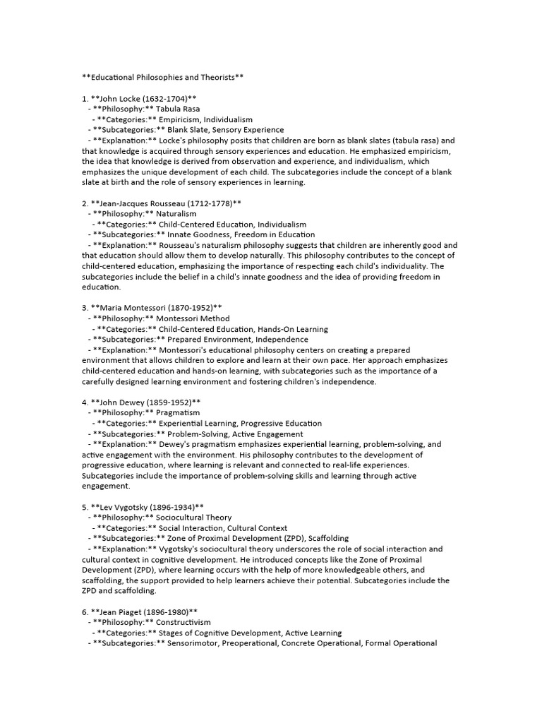 Educational Philosophies and Theorists PDF Constructivism