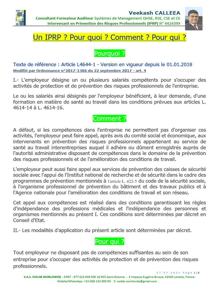 Consultant IPRP à Lyon : Prévention des Risques | PDF | Business | Économie