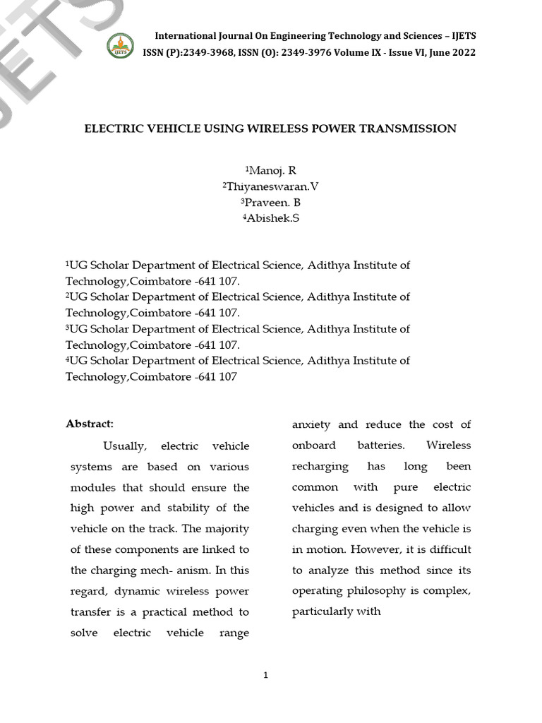 Wireless Power Transfer for EVs | PDF | Electric Vehicle | Inductor