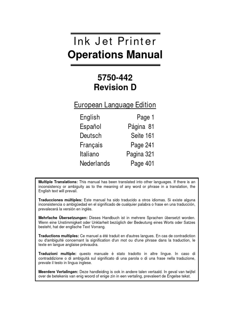 Operations Manual: Ink Jet Printer | PDF | Printer (Computing) | Text
