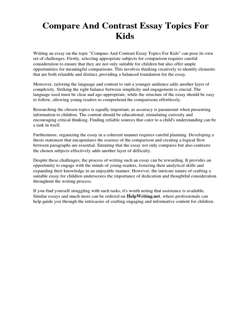 Compare and contrast essay topics for kids pdf
