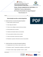 Ficha Comunicação Escrita e Norma Linguística