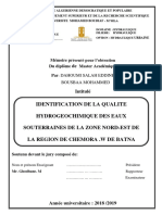 Identification de La Qualite Hydrogeochimique Des Eaux Souterraines de La Zone Nord-Est de La Region de Chemora .W de Batna