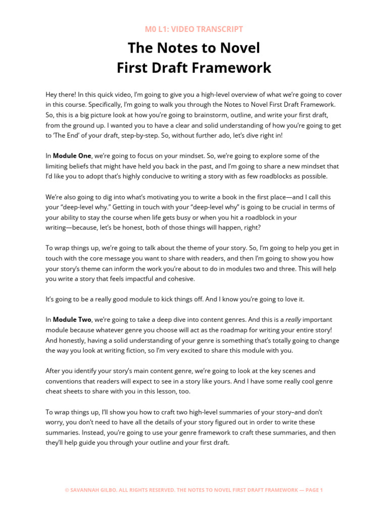 Notes to Novel: First Draft Guide | PDF