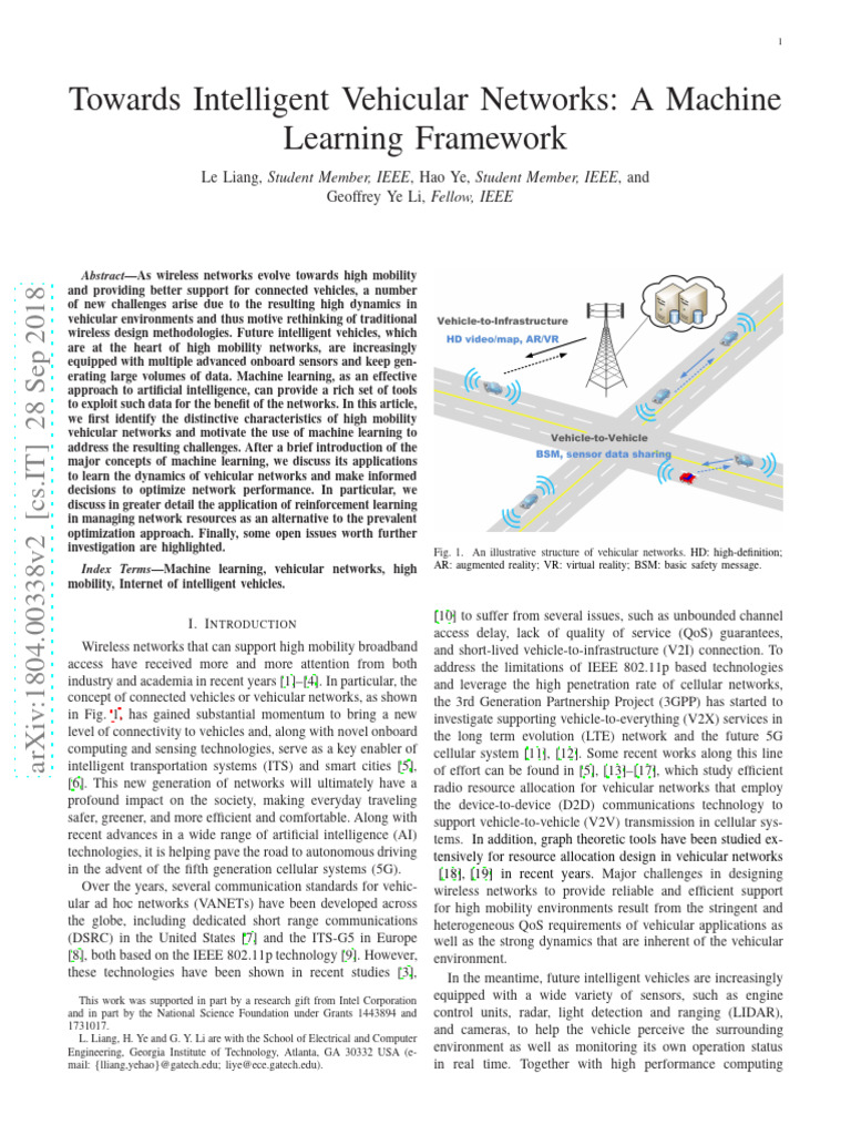 Towards Intelligent Vehicular Networks: A Machine Learning Framework ...