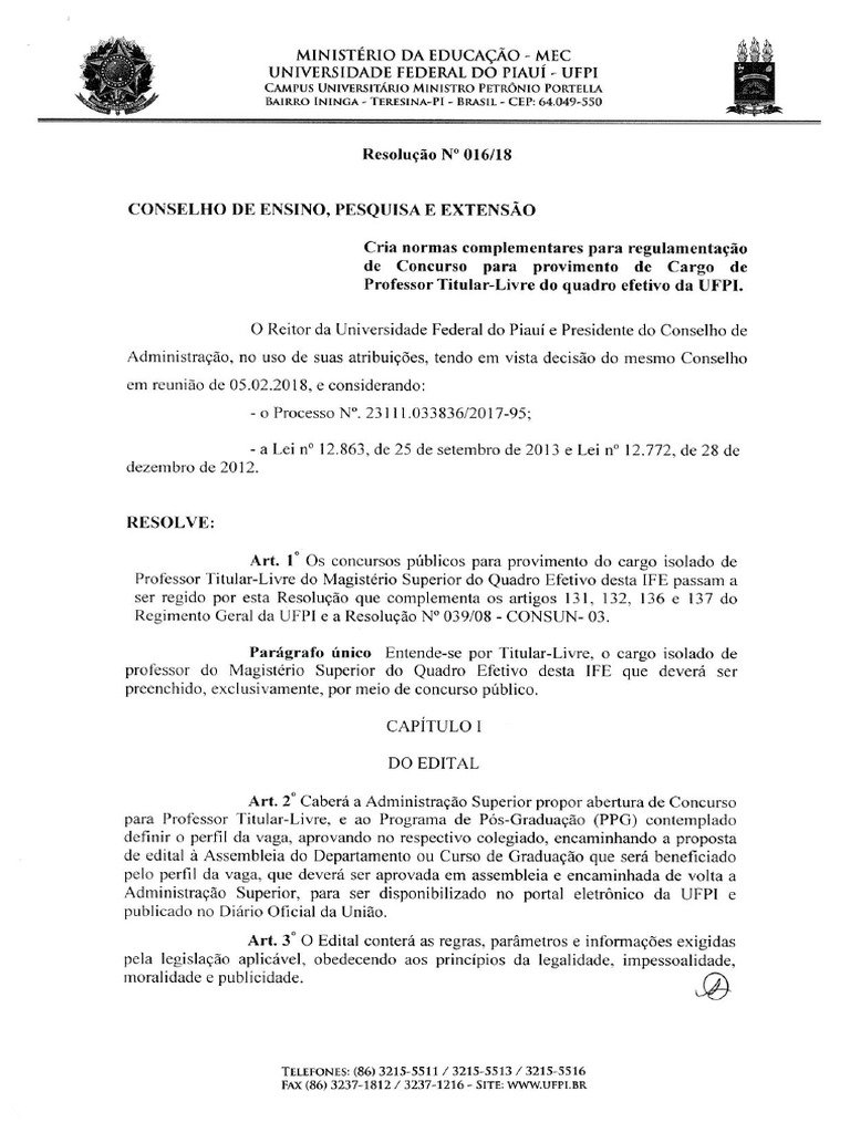 Res 016 - 18 CEPEX Normas Complementares Concurso Prof - Titular Livre ...