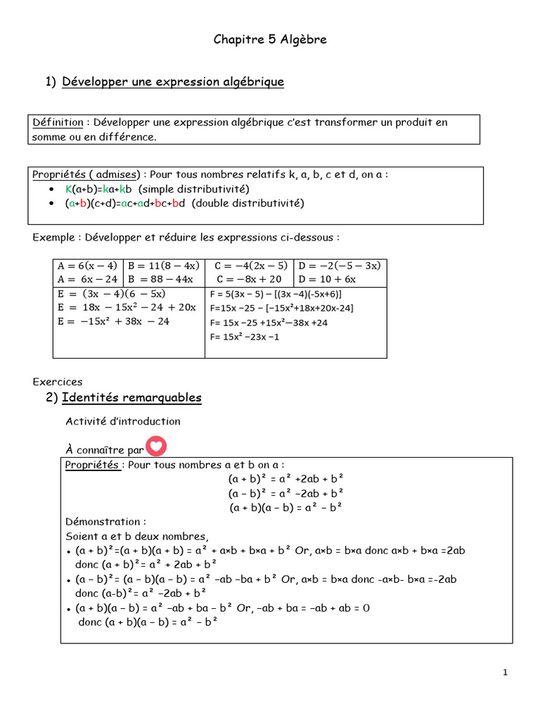 Développement et factorisation algébrique | PDF | Équations | Algèbre ...