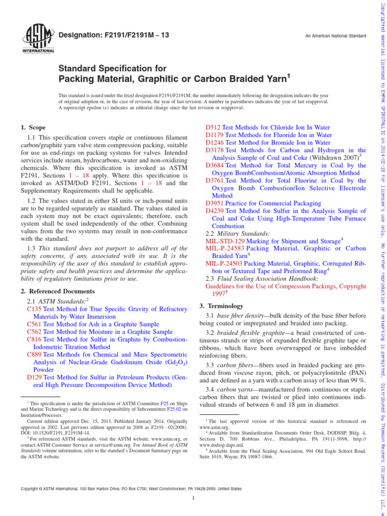 Packing Material, Graphitic or Carbon Braided Yarn: Standard ...