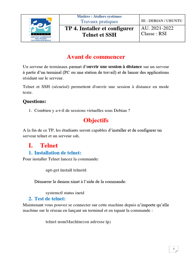 Installation de Telnet et SSH sur Debian | PDF | Public-key ...