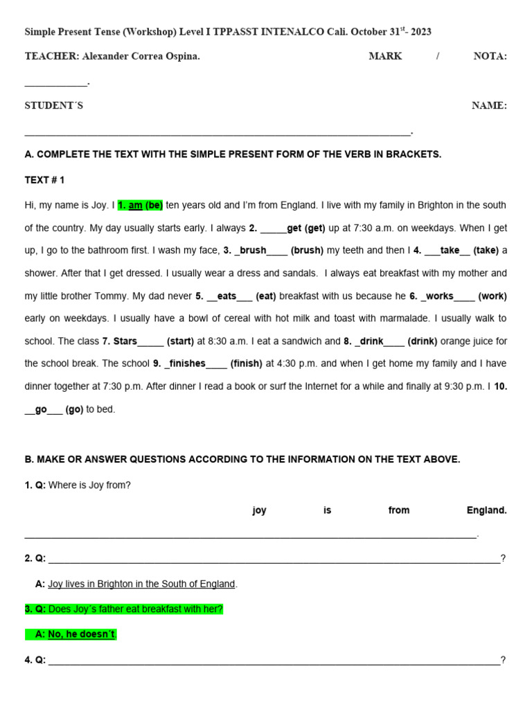 Level I (Simple Present Workshop 31-10-2023) | PDF | Grammar | Linguistics