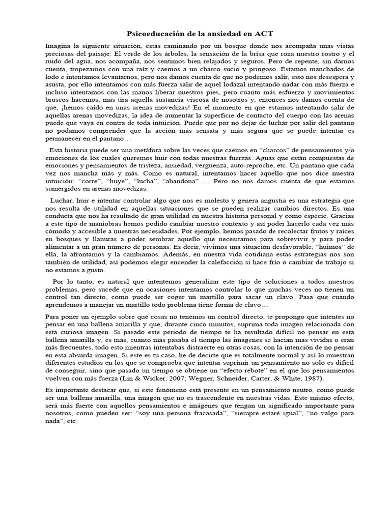 Psicoeducación sobre la ansiedad en ACT | PDF | Mente | Las emociones