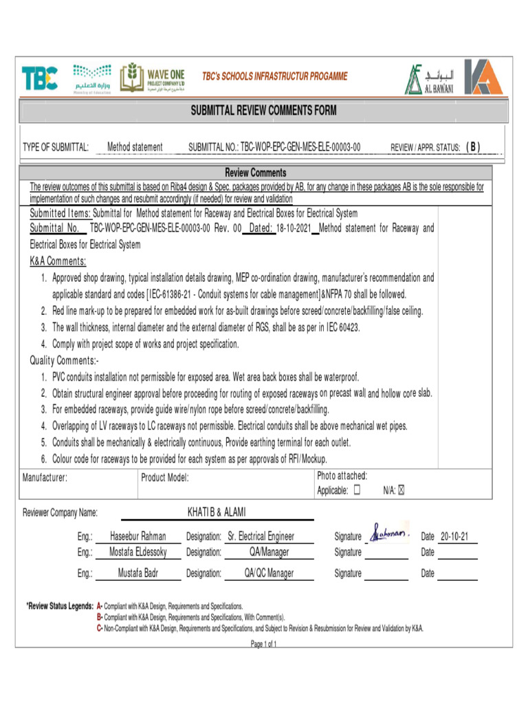 Electrical System Submittal Review | PDF | Electricity | Wire