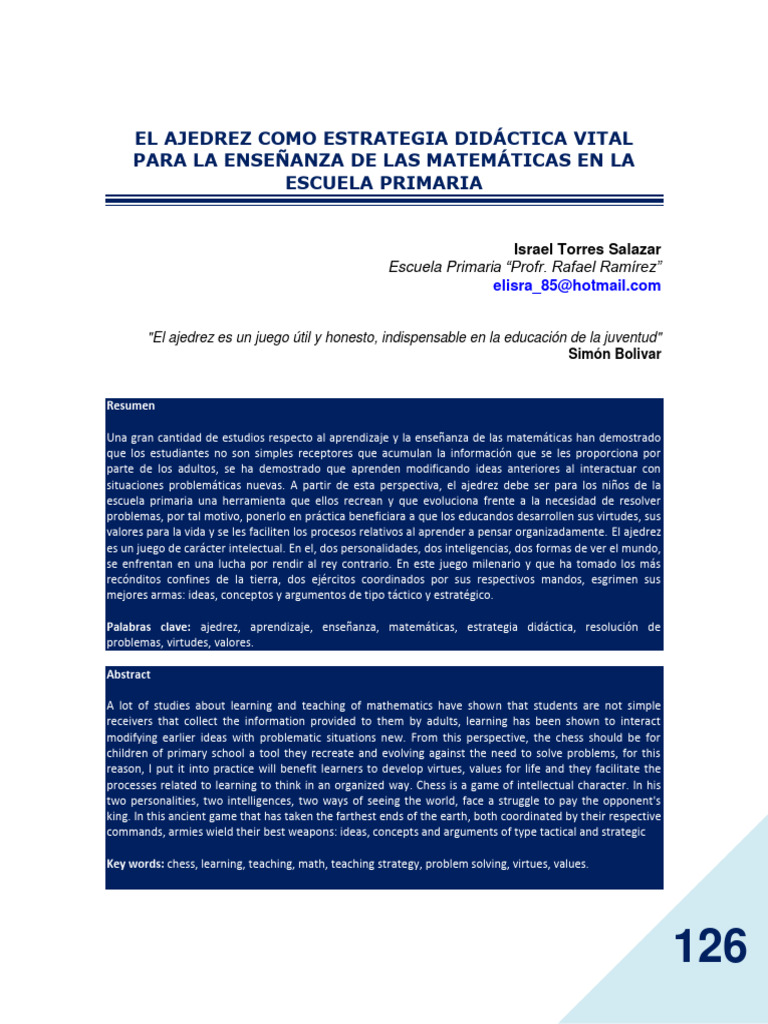 Ajedrez y Matemáticas en Primaria | PDF | Aprendizaje | Ajedrez
