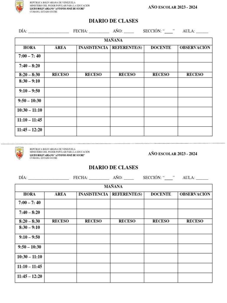 FORMATO DIARIO DE CLASES | PDF