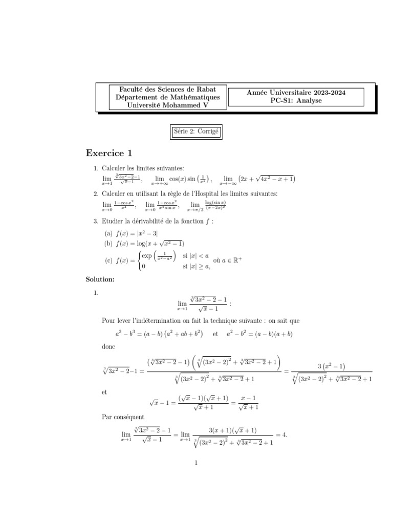 Correction Série 2 | PDF | Limite (mathématiques) | Analyse réelle