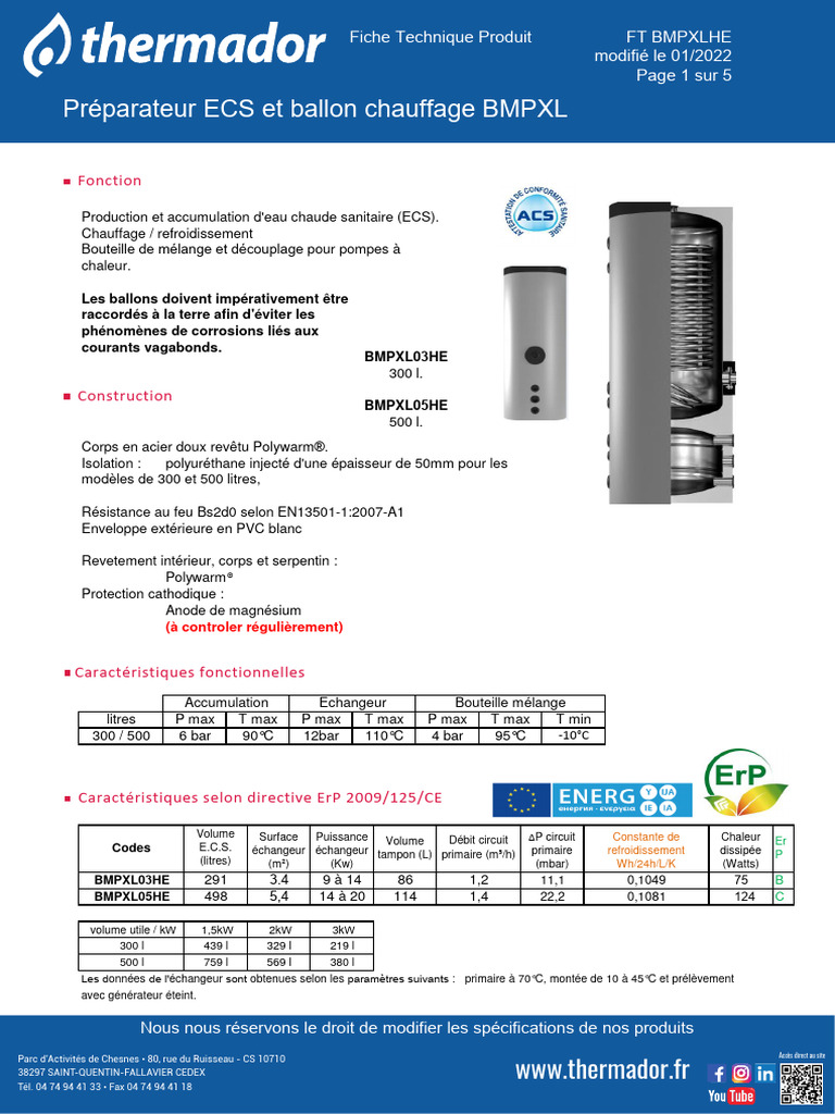 Fiche Technique Bouteille de Melange Stockage Ecs Pac PDF Chaleur — free download