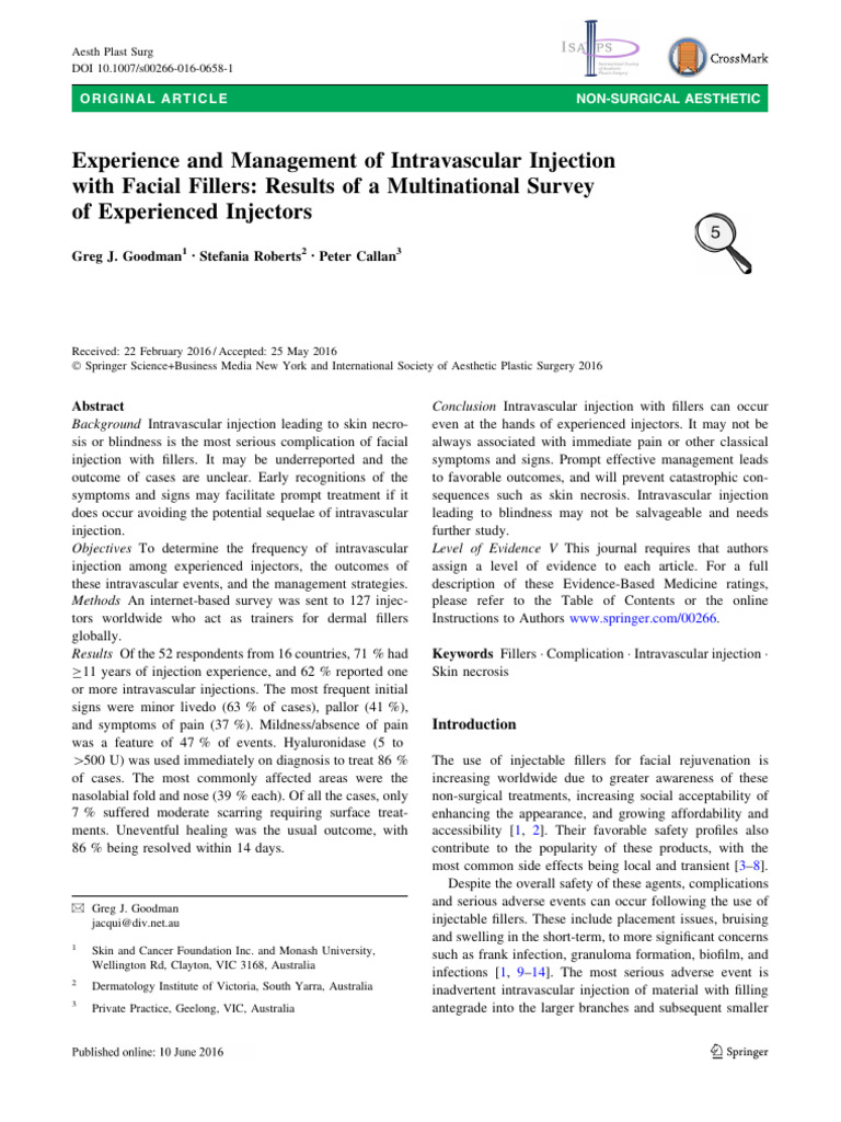 Intravascular Injection Risks in Fillers | PDF | Blood Vessel ...
