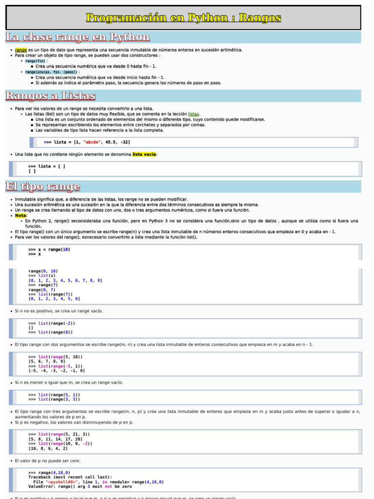 Rangos en Python: Uso y Ejemplos | PDF | Python (lenguaje de ...