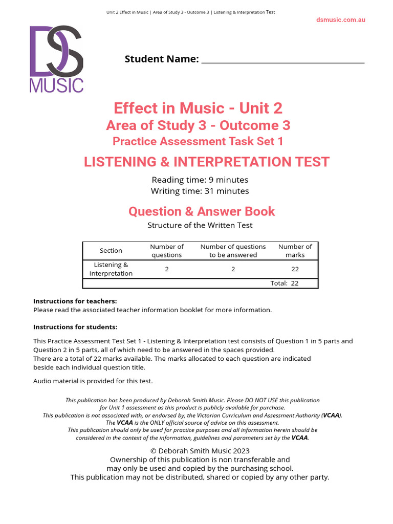 Music Listening Practice Test | PDF