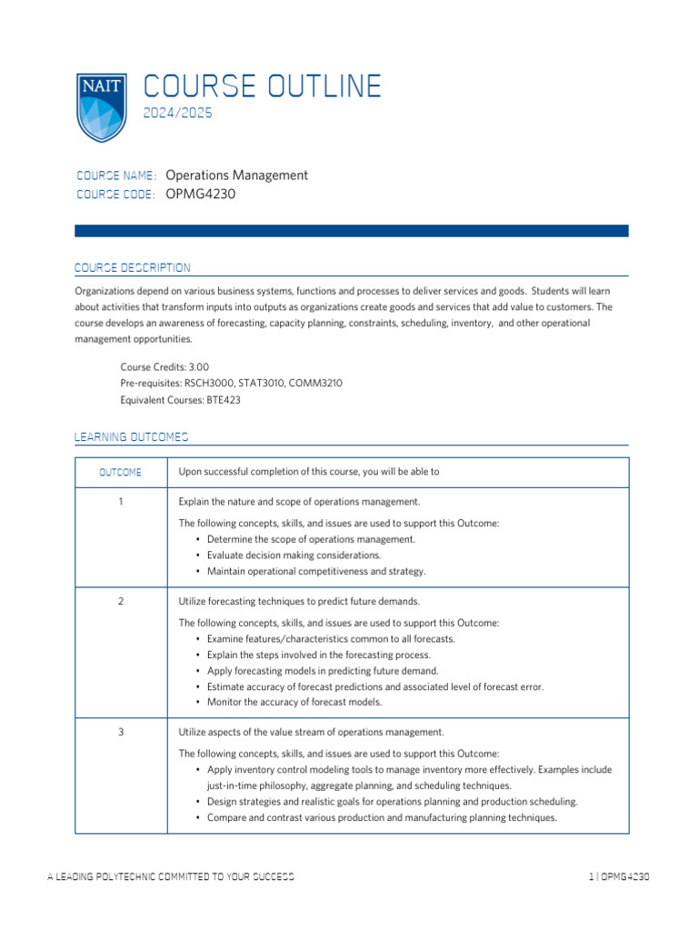 Operations Management Course Guide | PDF | Forecasting | Operations ...