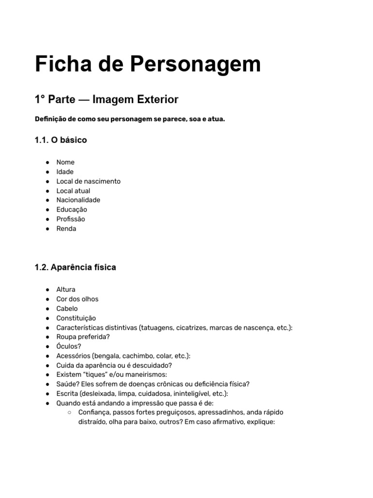 Ficha Completa de Personagem | PDF | Família