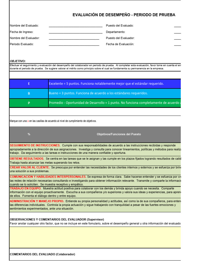 Evaluación de desempeño periodo prueba a OK (2) | PDF | Evaluación ...