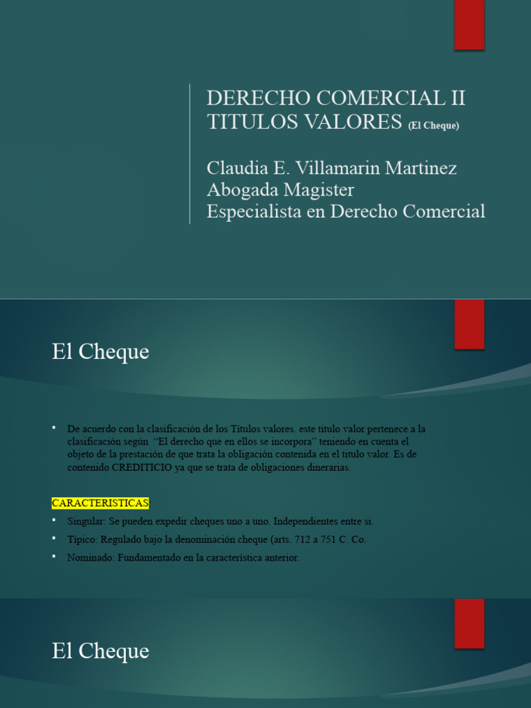 Diapositivas El Cheque | PDF | Cheque