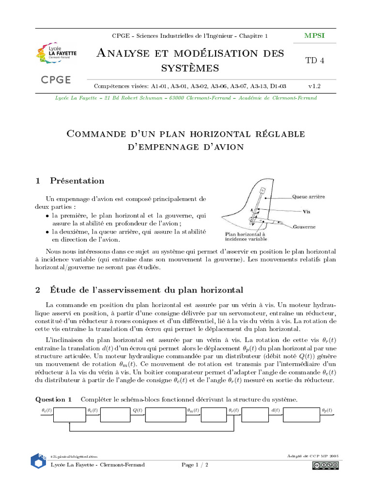 Commande du plan horizontal d'avion | PDF | Empennage | Gouverne
