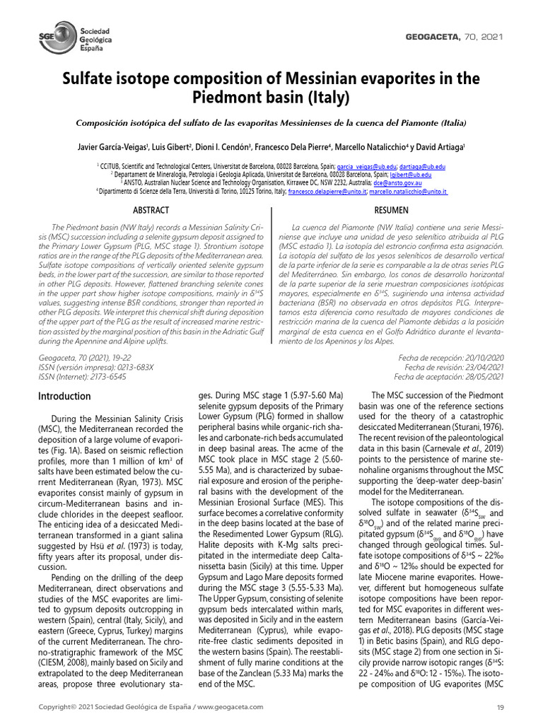 Sulfate Isotope Composition of Messinian Evaporite | PDF | Geoquímica ...