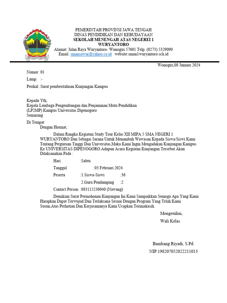 Surat Izin Kunjungan Kampus | PDF