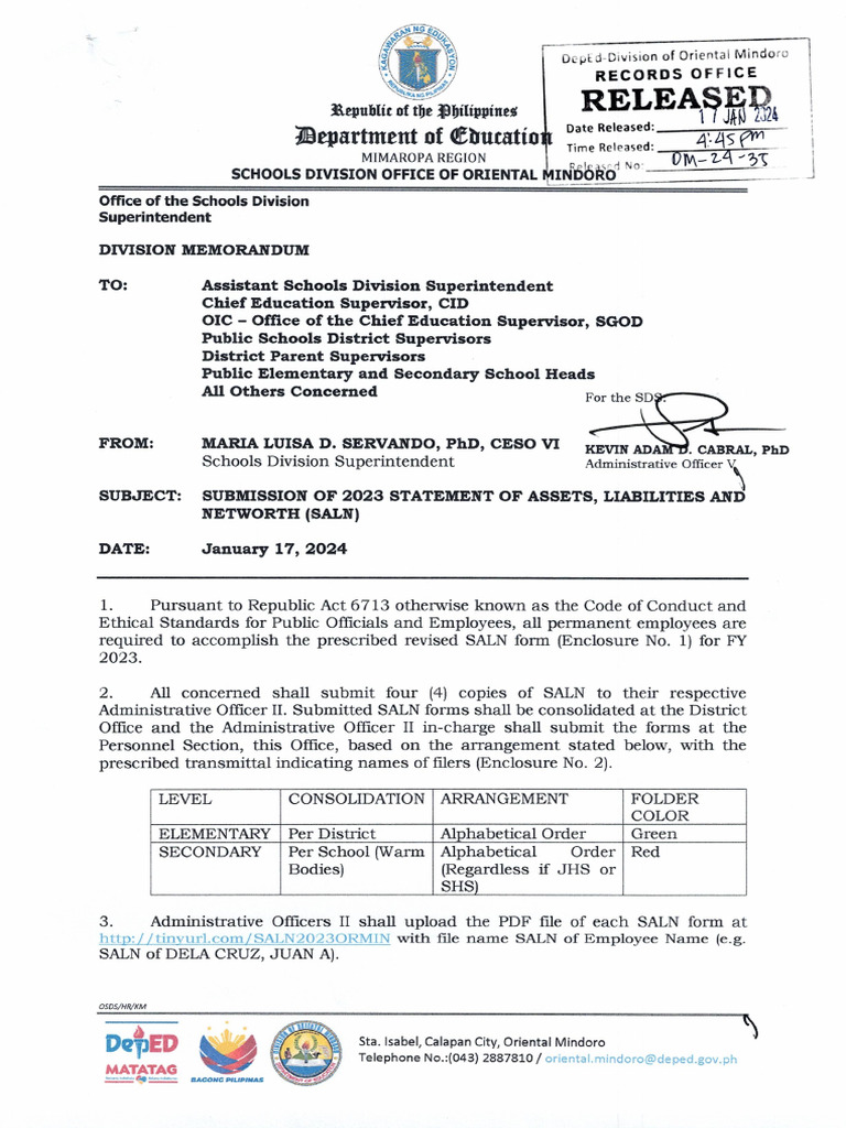 DM Submission of 2023 Statement of Assets, Liabilities and Net Worth ...